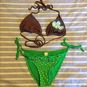Green bottom and brown top bikini